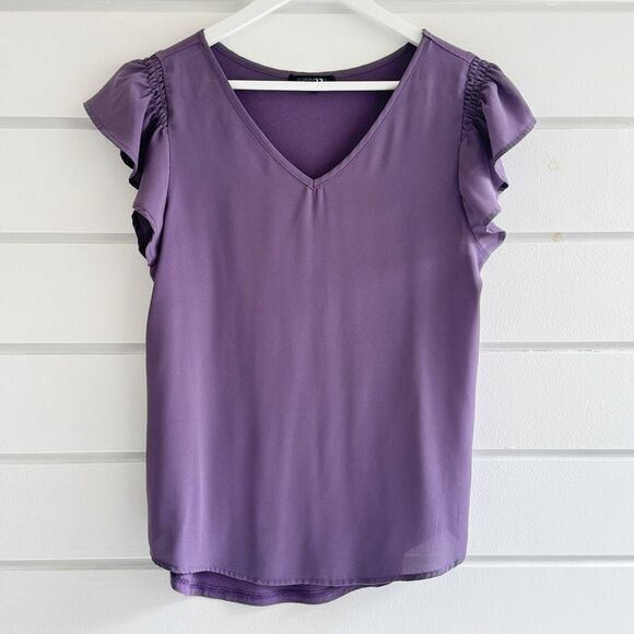Papermoon Purple V-Neck Cap Flutter Sleeve Blouse Top Size XS - Picture 1 of 6
